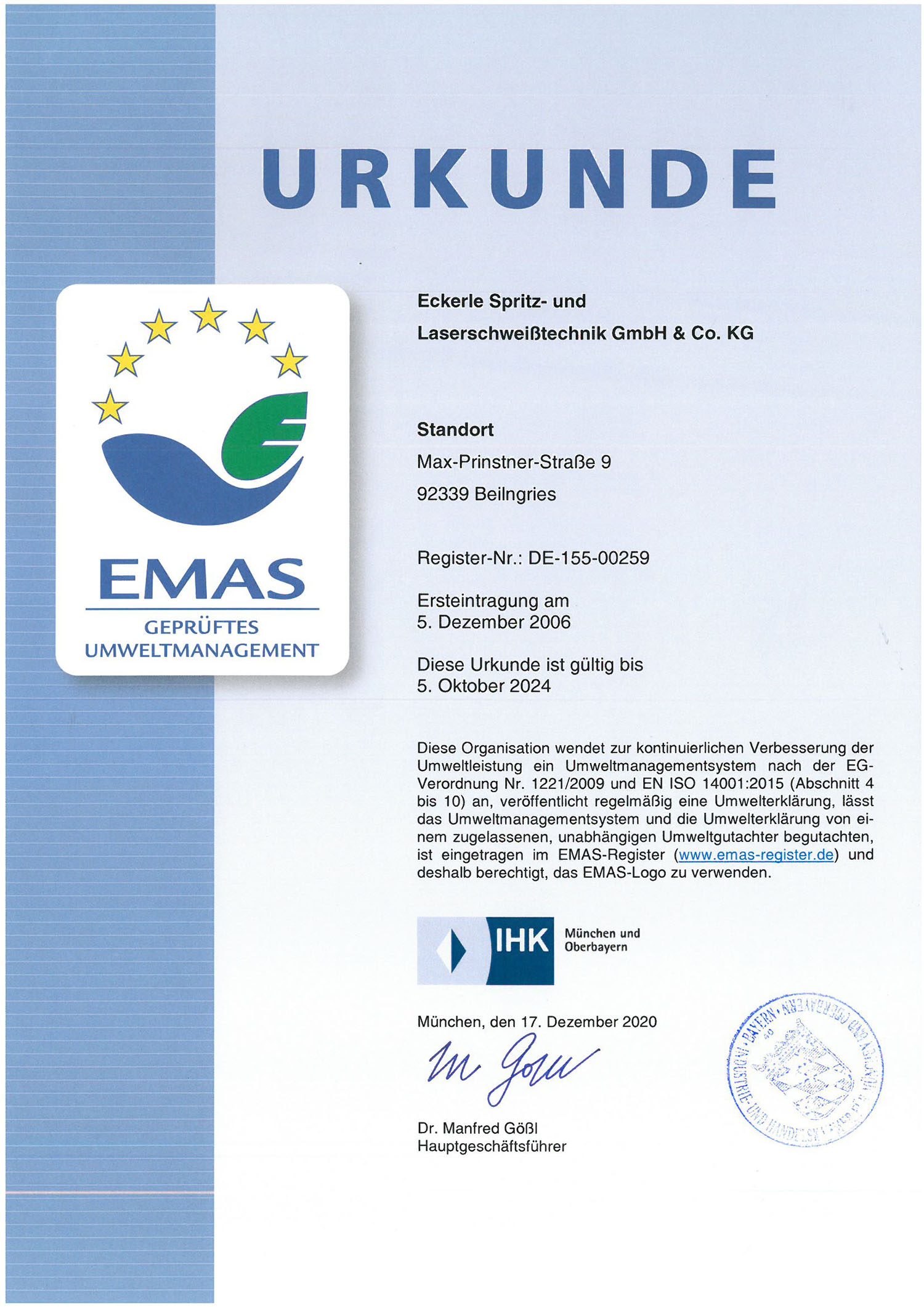 Zertifikat ECKERLE spirtz- + laserschweißtechnik - EMAS III